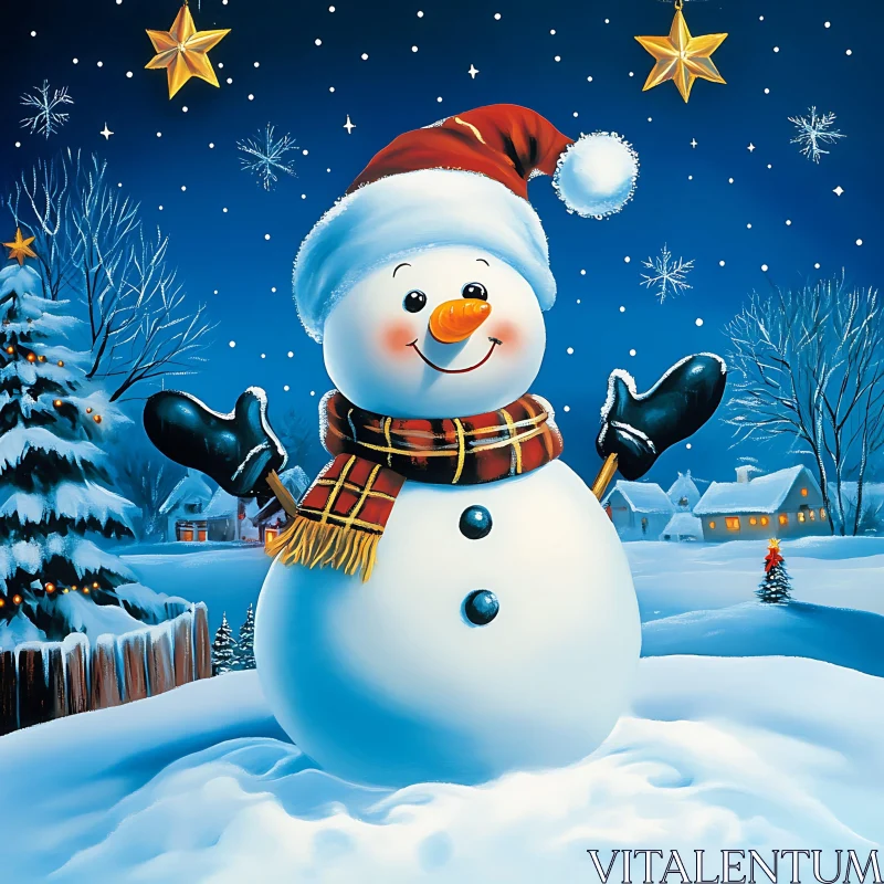 AI ART Festive Snowman Amidst a Scenic Winter Village