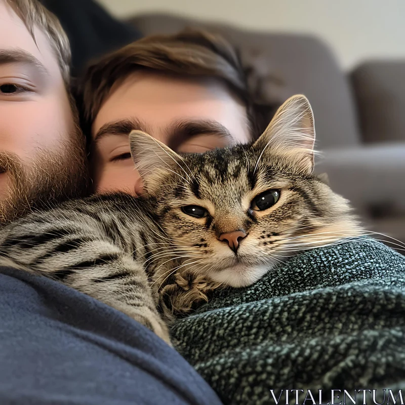 A Tabby Cat Enjoying a Cozy Snuggle AI Image