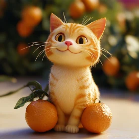 Playful Feline with Oranges Amidst Greenery