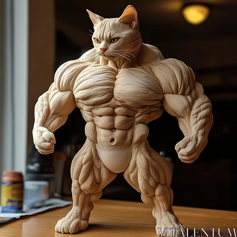 Powerful Muscular Cat Standing Upright in Surreal Art AI Image