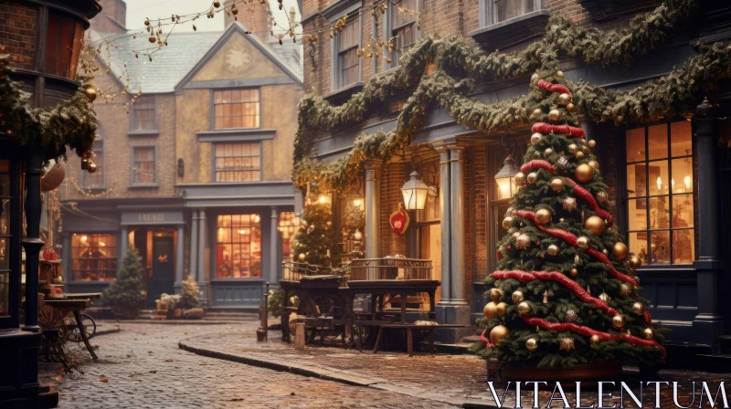 Captivating Christmas Street Scene: Festive Charm and Magical Atmosphere AI Image
