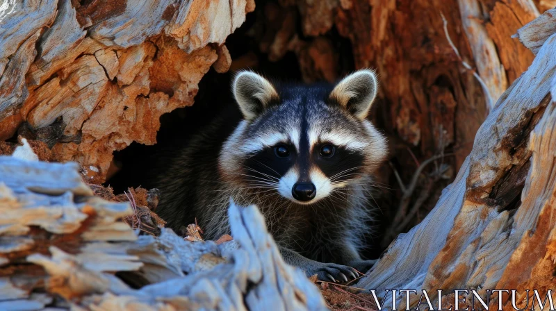 Curious Raccoon Peeking from Tree Hole AI Image
