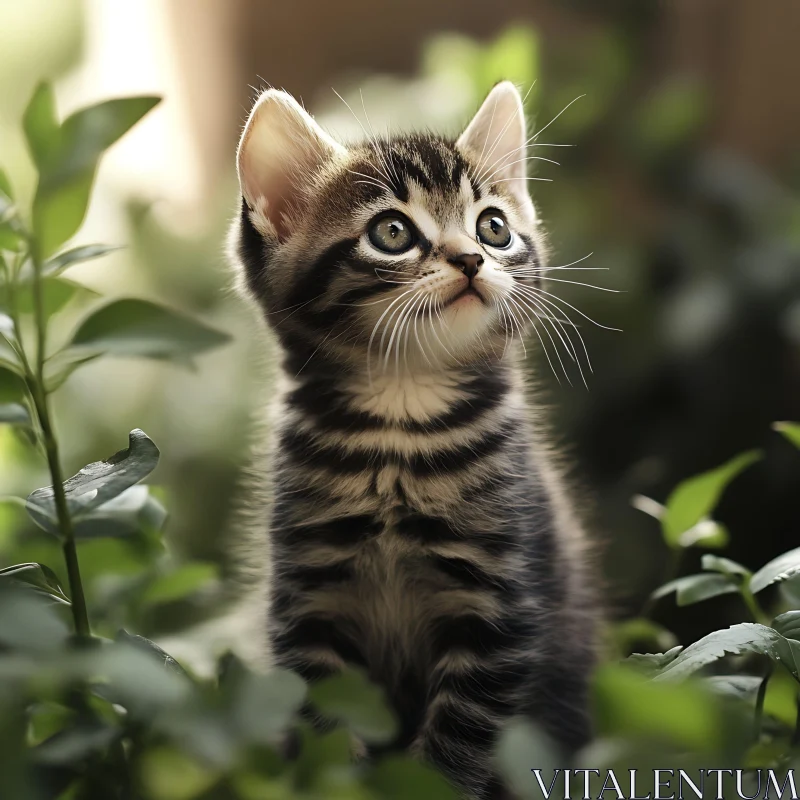 Charming Kitten in a Garden Setting AI Image