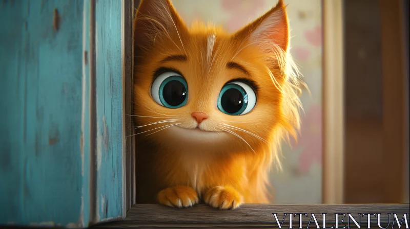 Charming Orange Kitten with Blue Eyes AI Image