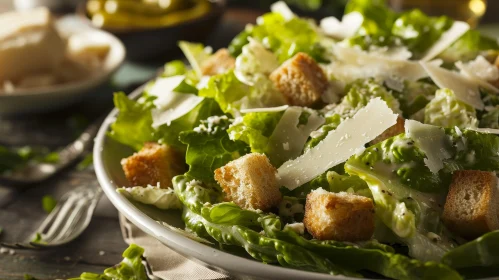 Delicious Caesar Salad with Lettuce, Croutons, and Parmesan Cheese