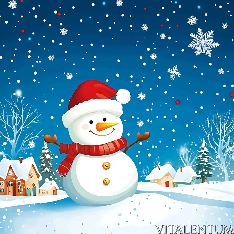 Festive Snowman Amidst a Snowy Landscape AI Image