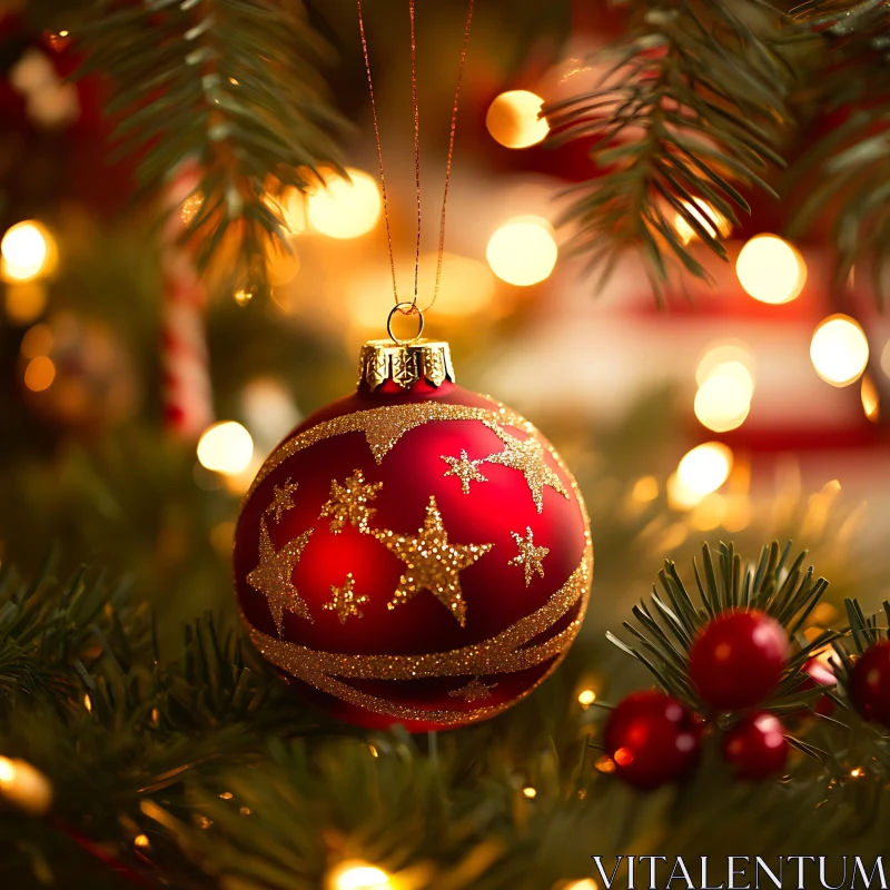 Gold and Red Christmas Bauble Decoration AI Image