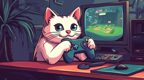 Cat Gamer Cartoon - Feline Gaming Fun