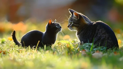 Heartwarming Feline Moment: Tabby Cat and Kitten