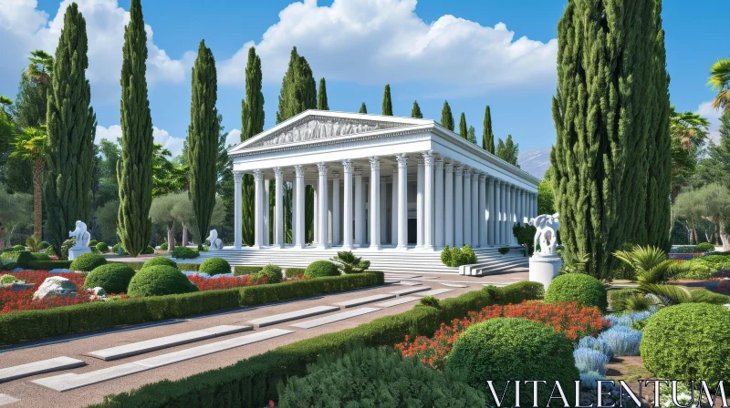 Majestic Greek Temple in Lush Gardens | Serene and Grand AI Image
