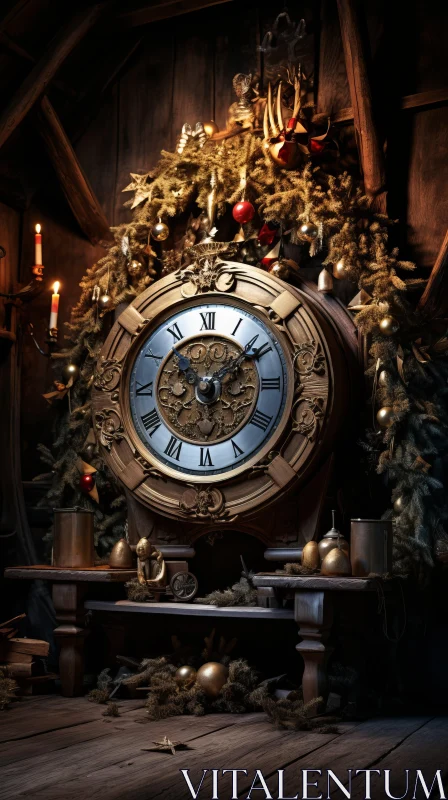 AI ART Mythology-Inspired Gothic Steampunk Christmas Clock | 32k UHD Image
