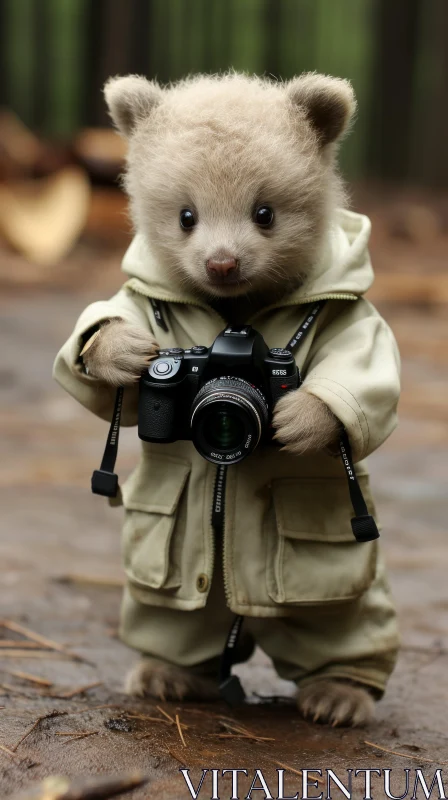 Teddy Bear as Wildlife Photographer in Nature AI Image