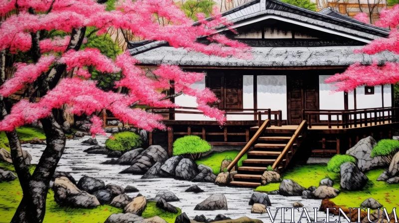 AI ART Tranquil Japanese House in Traditional Garden