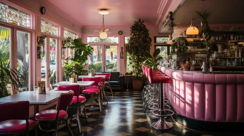 Vintage-Inspired Restaurant Interior with Striped Chairs and Italianate Flair
