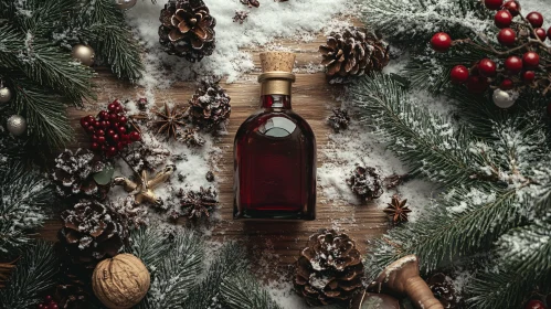 Holiday Bottle with Pinecones and Berries