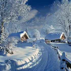 Serene Winter Woods and Snowy Cabins