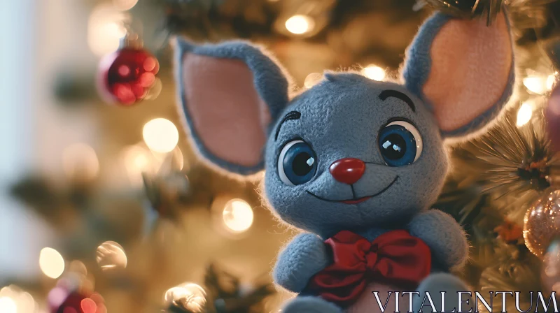 Holiday Decor Featuring Plush Mouse Toy and Festive Lights AI Image