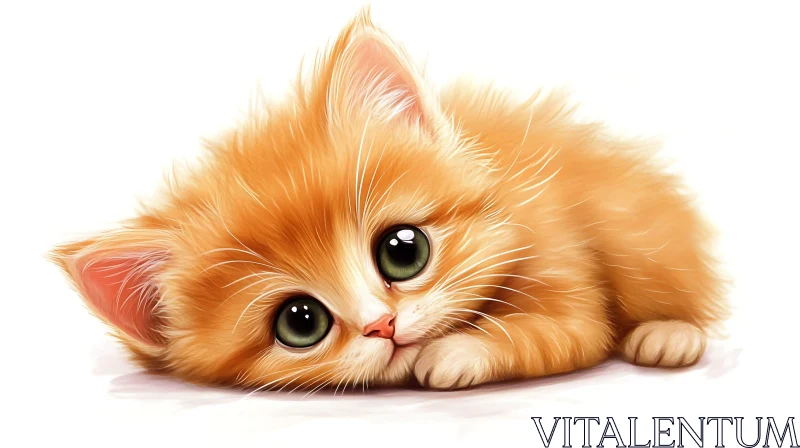 Cute Fluffy Kitten Digital Painting AI Image