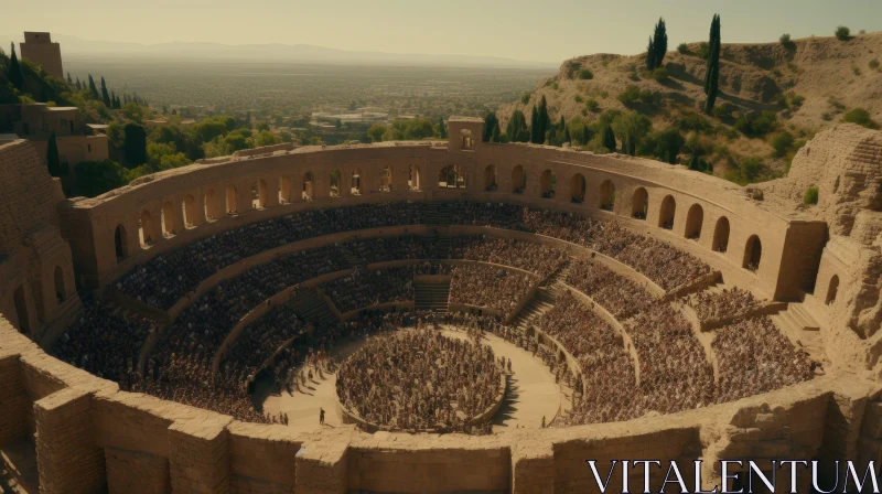 Ancient Amphitheater with Crowded Audience AI Image