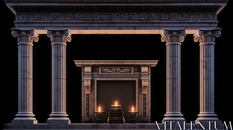 AI ART Ancient Greek Roman Temple 3D Rendering with Fire