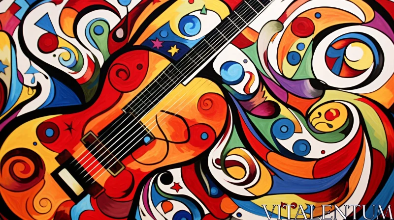 Colorful Abstract Guitar Painting AI Image