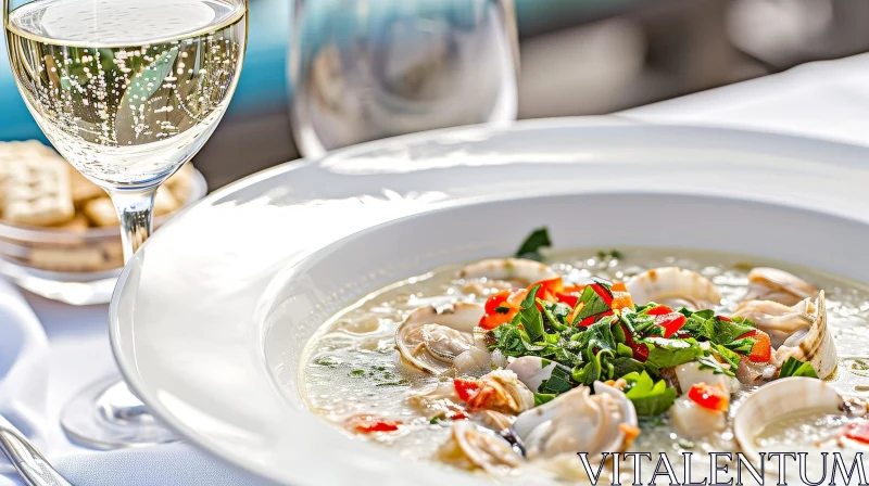 Delicious Seafood Soup with Clams and White Wine AI Image