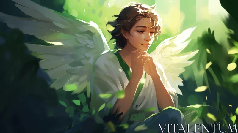 AI ART Enchanting Angel in Forest Painting