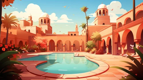 Enchanting Courtyard Illustration in Middle Eastern City