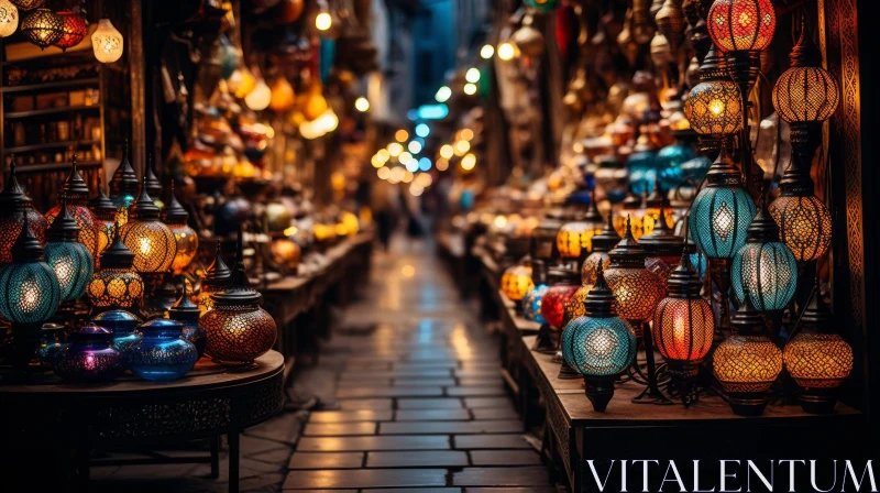 Enchanting Dark Alley with Colorful Lanterns | Street Decor AI Image