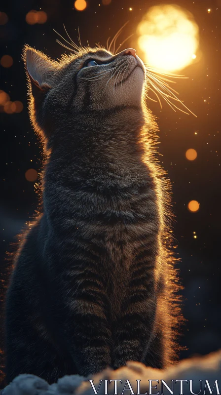 AI ART Serene Cat in Moonlight