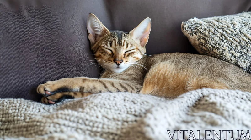 Content Cat Resting on Plush Couch AI Image