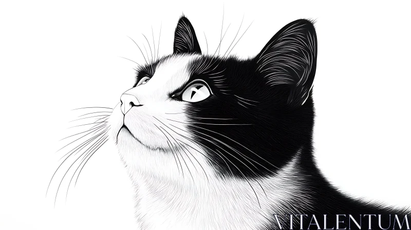 AI ART Detailed Line Art of a Black and White Cat