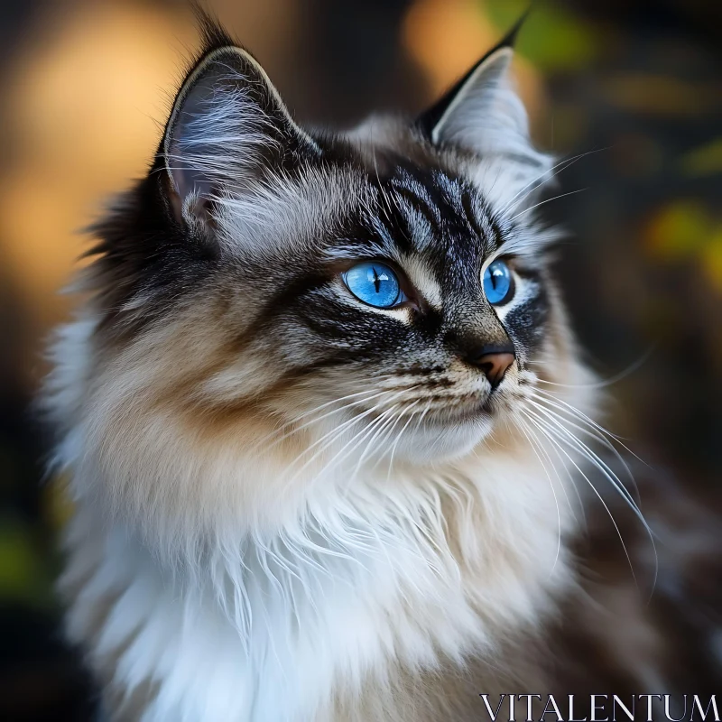 Feline with Vivid Blue Eyes and Fluffy Fur AI Image