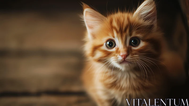 Close-Up of Orange Kitten with Big Eyes AI Image