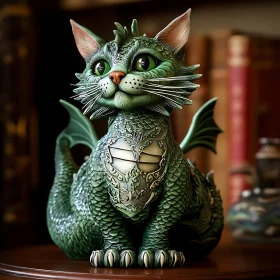 Fantasy Cat-Dragon Hybrid with Scales and Wings