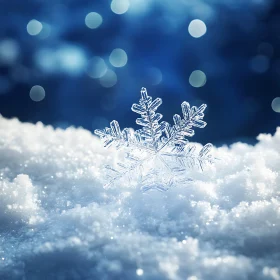 Close-Up of a Crystal Snowflake on Snow