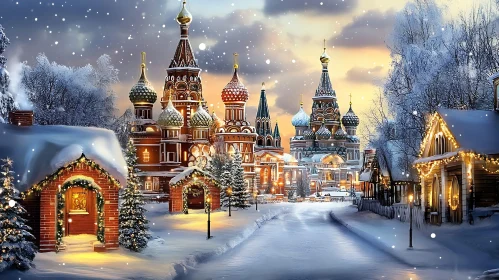 Magical Snow-Covered Village with Russian Architecture