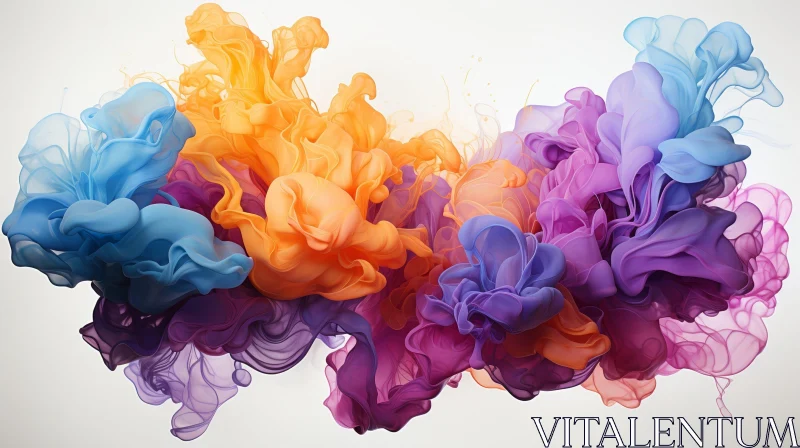 Fluid Abstract Painting in Blue, Orange, Purple, Yellow AI Image