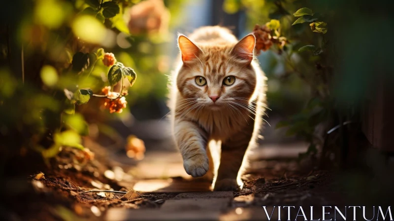 AI ART Ginger Cat Portrait in Garden Path
