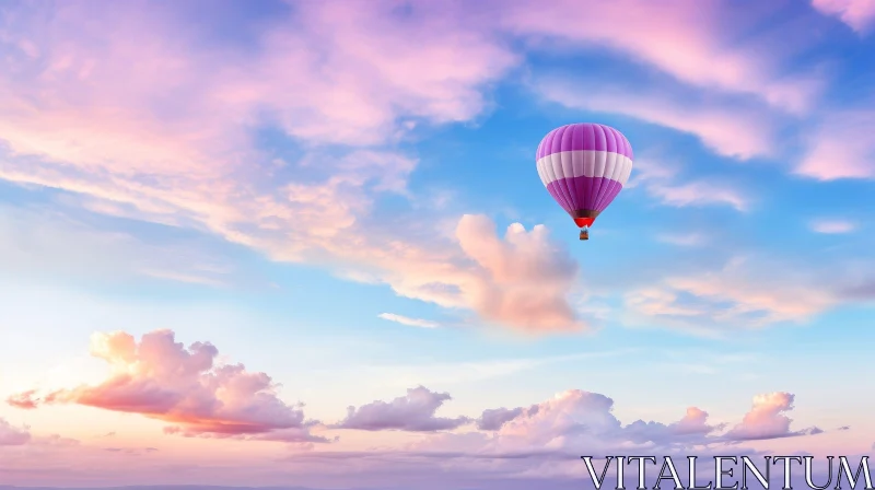 Majestic Hot Air Balloon Soaring in Blue and Pink Sky AI Image