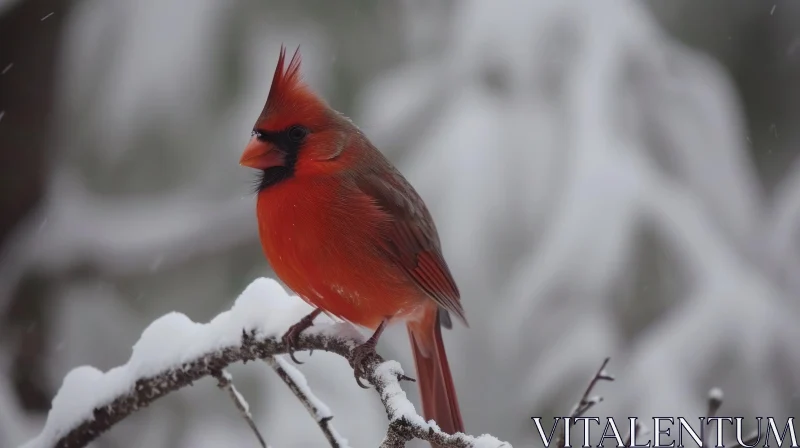 Male Northern Cardinal on Snow-Covered Branch - Captivating Nature Photography AI Image
