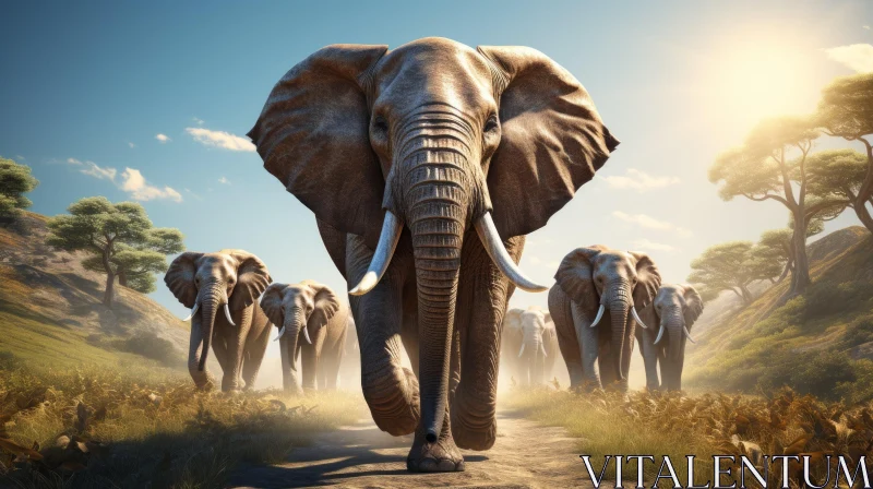 Powerful Elephant Walking on Track - Majestic Animal Photography AI Image