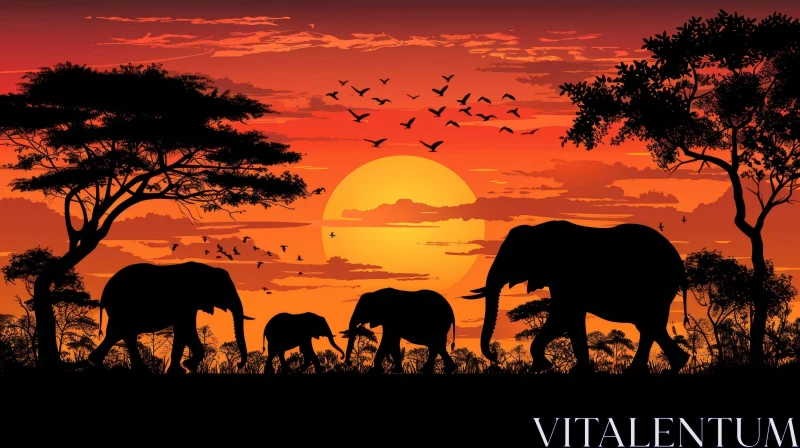 Serene Sunset in Savanna Illustration AI Image