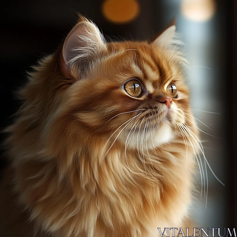 Close-Up of Fluffy Ginger Cat AI Image