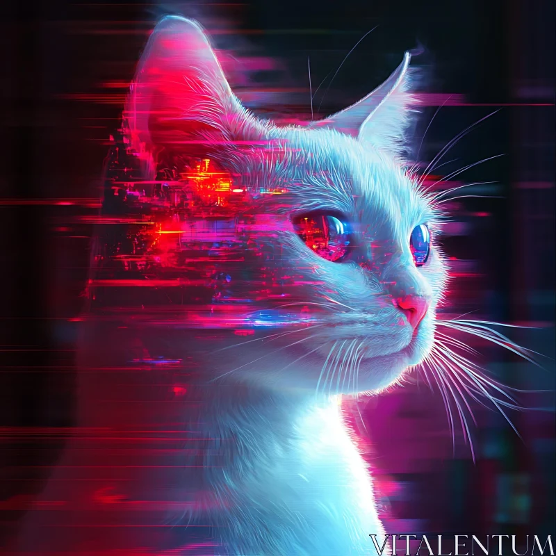 Cyber Cat with Neon Lights AI Image