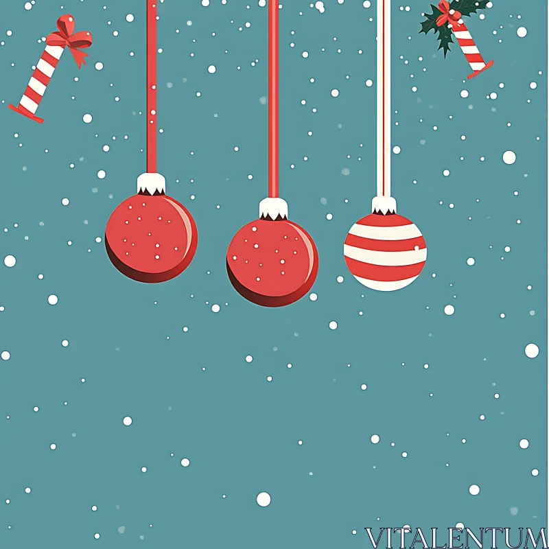 Holiday Ornaments Amidst Snowflakes AI Image