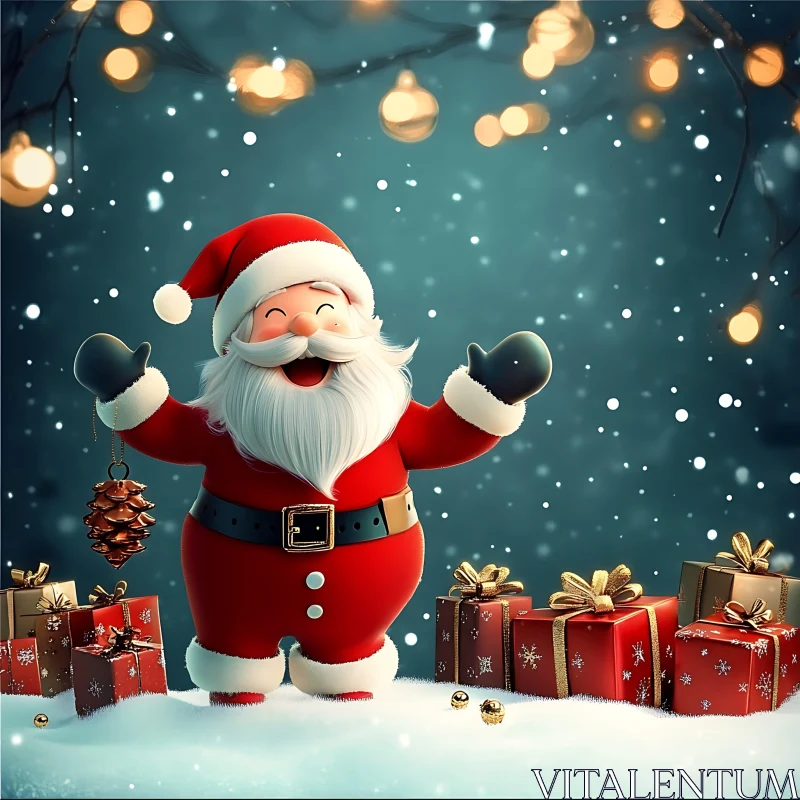 Santa Claus with Gifts in Festive Christmas Setting AI Image