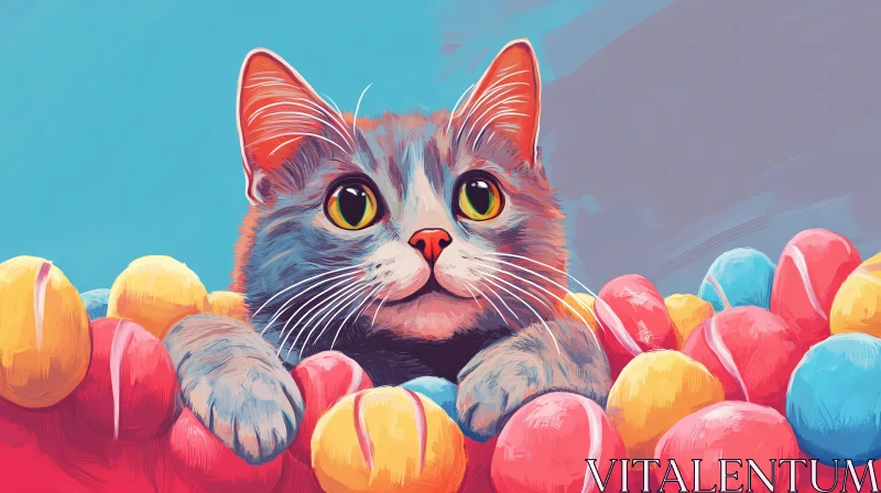 Digitally Illustrated Cat with Colorful Surroundings AI Image