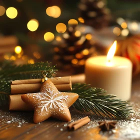 Festive Gingerbread Star and Candlelit Pine Setting