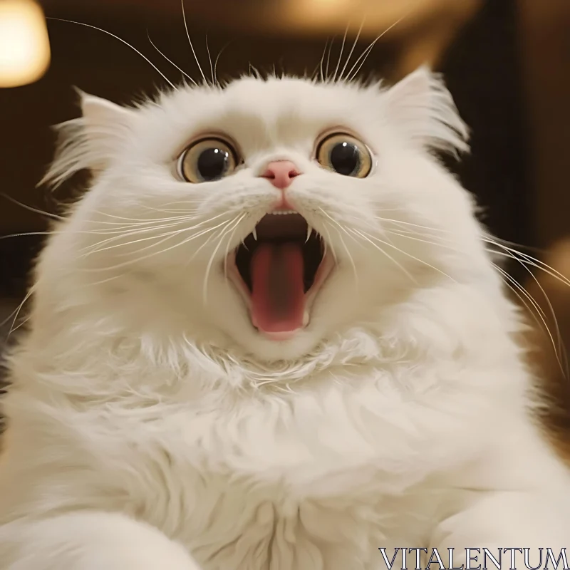 Surprised Expression of Fluffy White Cat AI Image